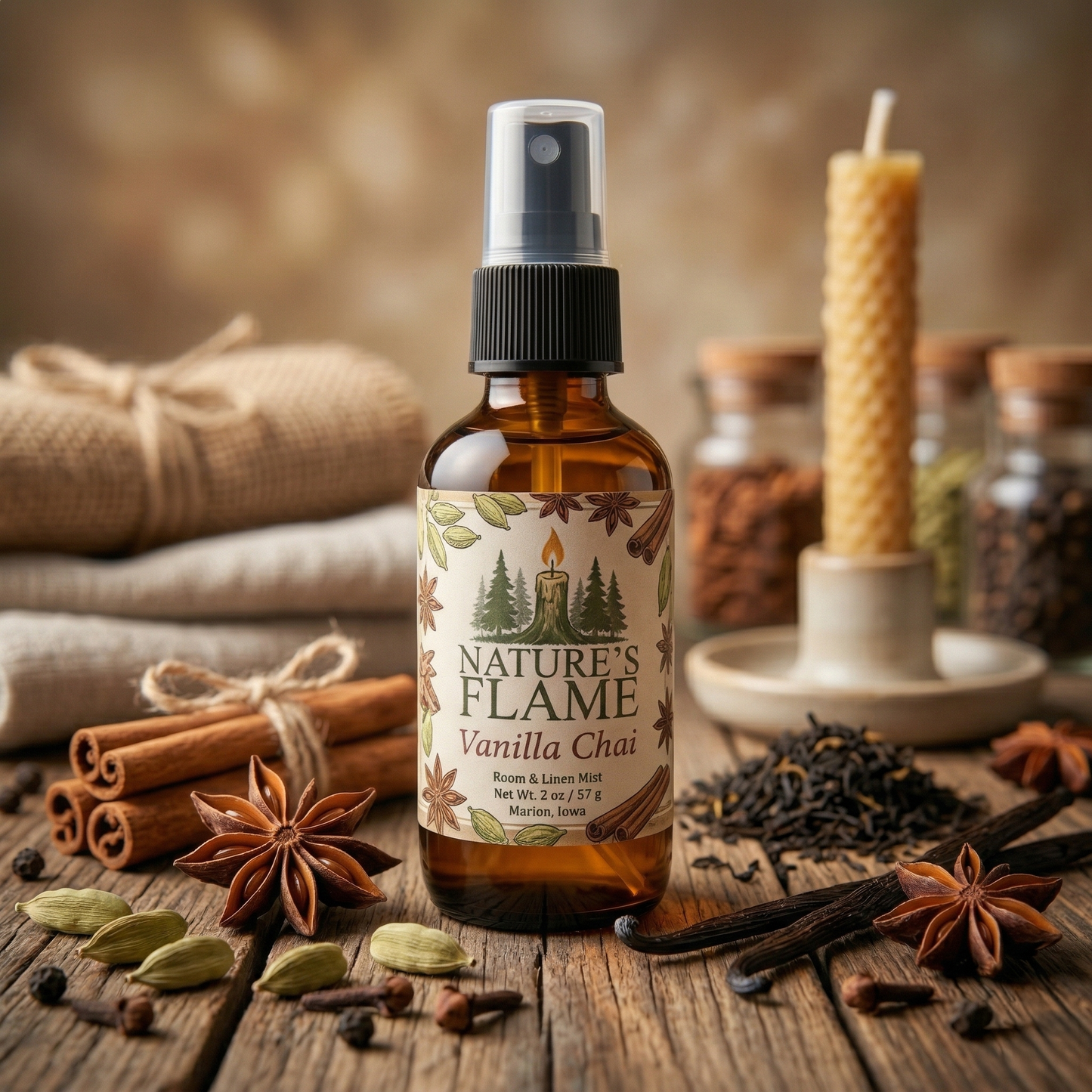 Vanilla Chai 2 oz. Room & Linen Mist - Nature's Flame